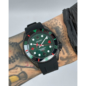 Custom Seiko Mod • Green Poker Red Shark Black SKX • 42mm